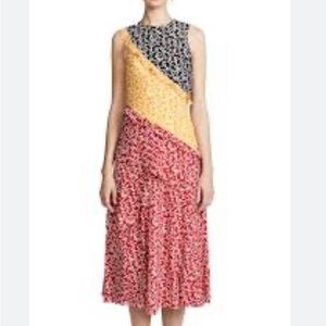 Saloni Agnes ruffle colorblock sleeveless silk dress US size 2 (UK 6)